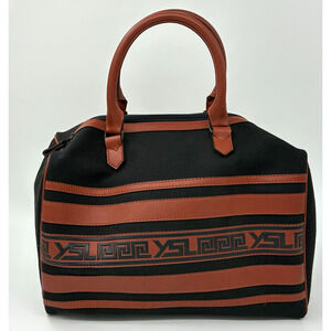 Vintage 80s YSL Black and Brown Canvas Boston Bag